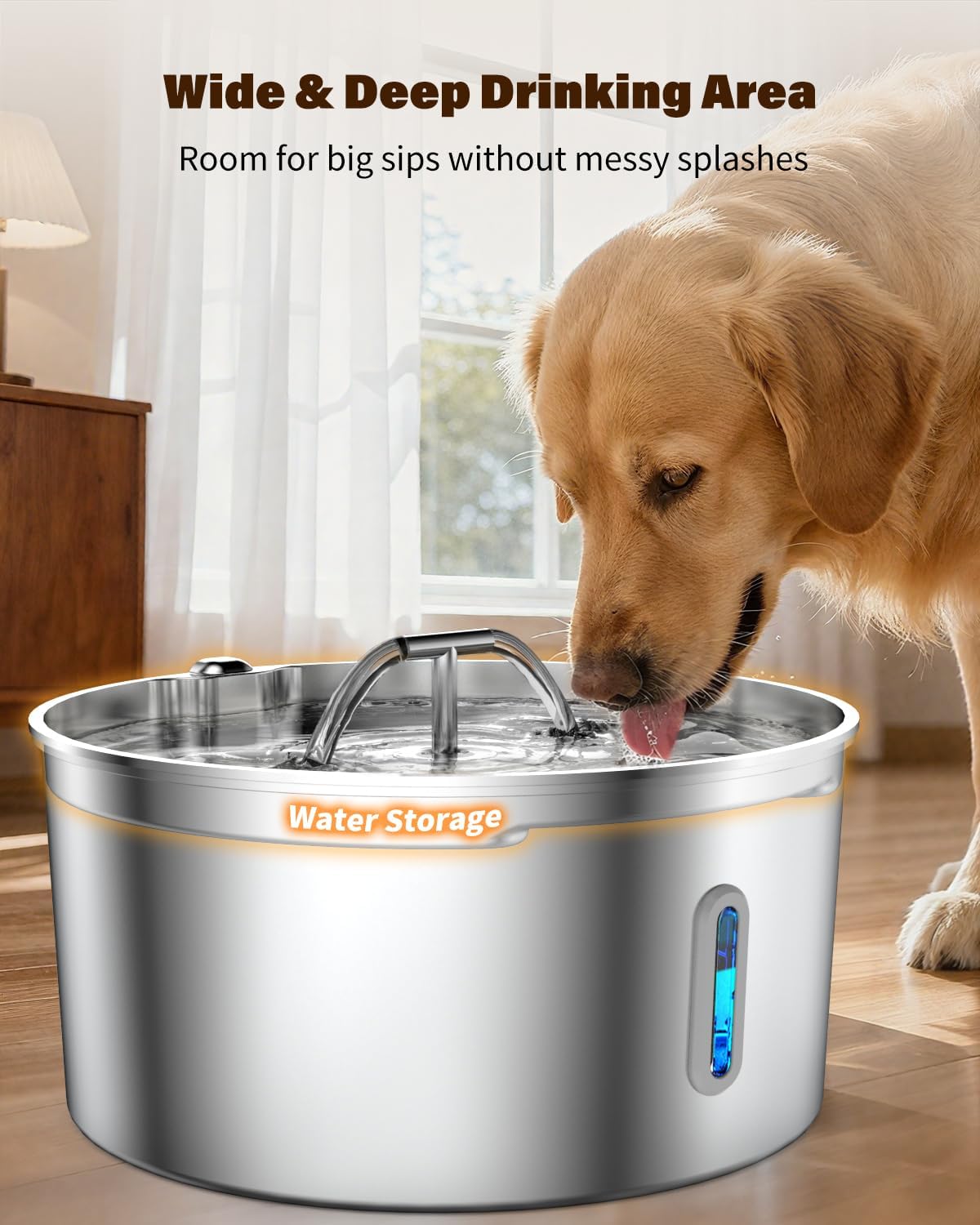 Dog Water Fountain for Large Dogs, 7L/236oz Stainless Steel Dog Water Bowl Dispenser, Automatic Pet Fountain with Ultra Quiet Pump, Large Drinking Area