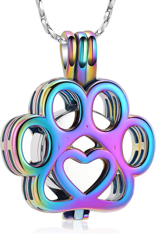 Imrsanl Pet Ashes Necklace Cremation Jewelry for Cat Dog Ashes Pendant Paw Print Urn Necklace for Women Men Keepsake Jewelry for Memorial Locket