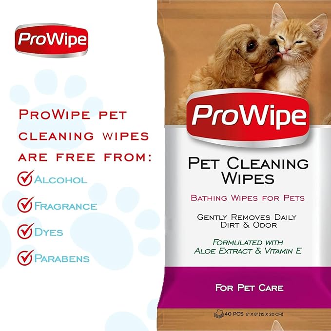Pet Wipes, Dog Wipes, Cat Wipes, Wipes for Pets with Aloe Extract & Vitamins, Perfect as Eye, Ear Wipes, for Bums, Suitable for Puppy, Kitten, Dogs and Cats, 2 Pack - 40 Count