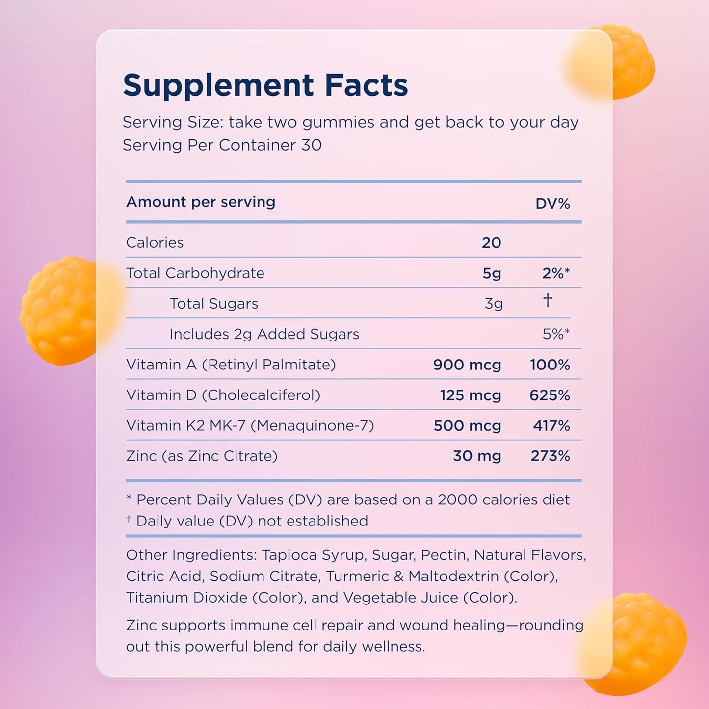 Canary Barrier Booster Vitamin A, D, & K and ZINC Immune Support Gummy - Great for Immune Support, Bone Strength, & Cardiovascular Health - Vegan Berry Banana Flavor, 60 Gummies