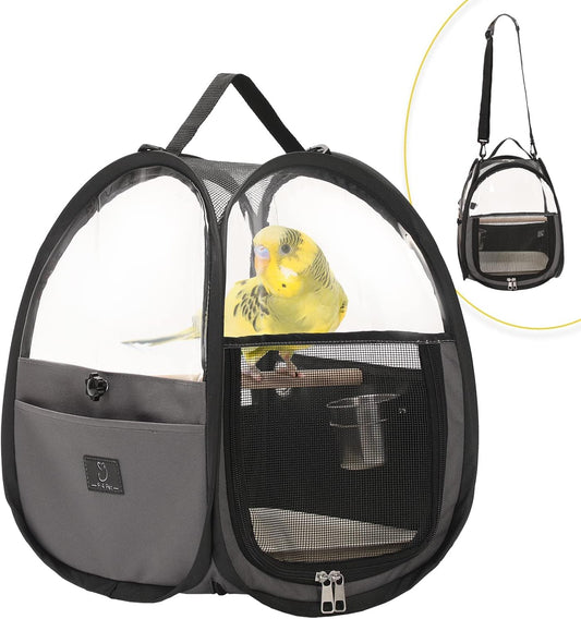 A4Pet Bird Carrier for Travel - Small Bird Travel Cage, Bird Bag with Stand, Tray and Feeding Cup, Portable and Lightweight for Small Animal Carrier