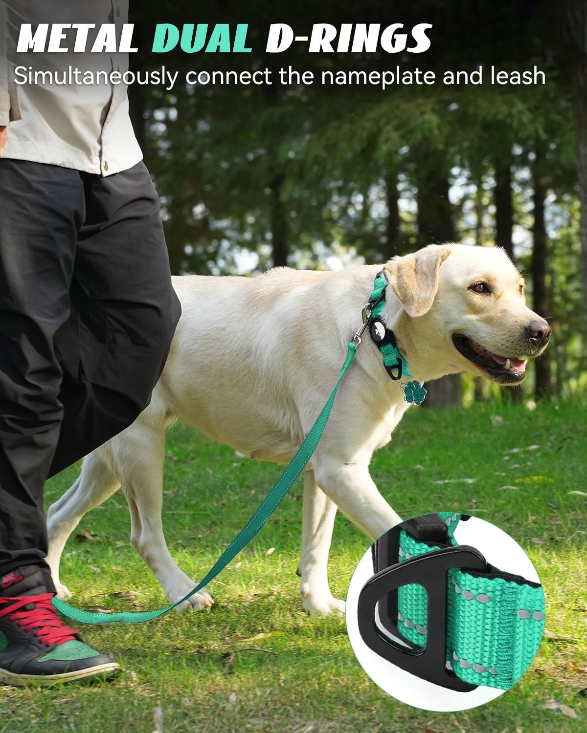 Joytale Airtag Dog Collar, Reflective Pet Collar with Waterproof AirTag Holder, Dual D-Rings, Soft Padded Adjustable for Extra Small and Puppy Dogs, Teal, XS