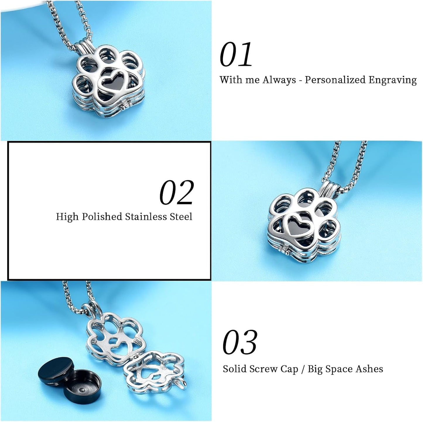 Oinsi Pet Cremation Jewelry For Ashes For Dog/Cat Paw Stainless Steel Memorial Locket Urn Necklace Inside Mini Case Keepsake Cremation Jewelry Women Men