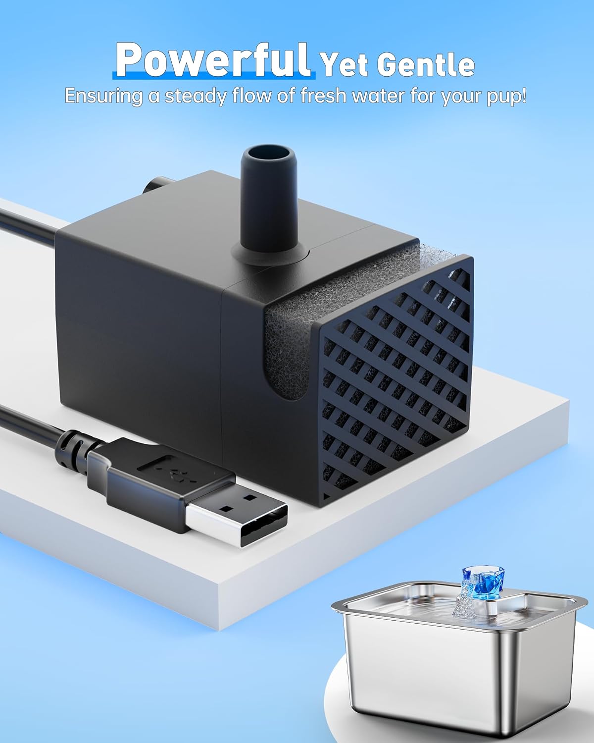 Dog Water Fountain Pump Replacement for 3 Gal Stainless Steel Large Pet Fountain Dispenser, Replacement Water Pump for Large Dogs for D2341, D2322, D2223, D2419, Easy to Clean & Quiet & Powerful