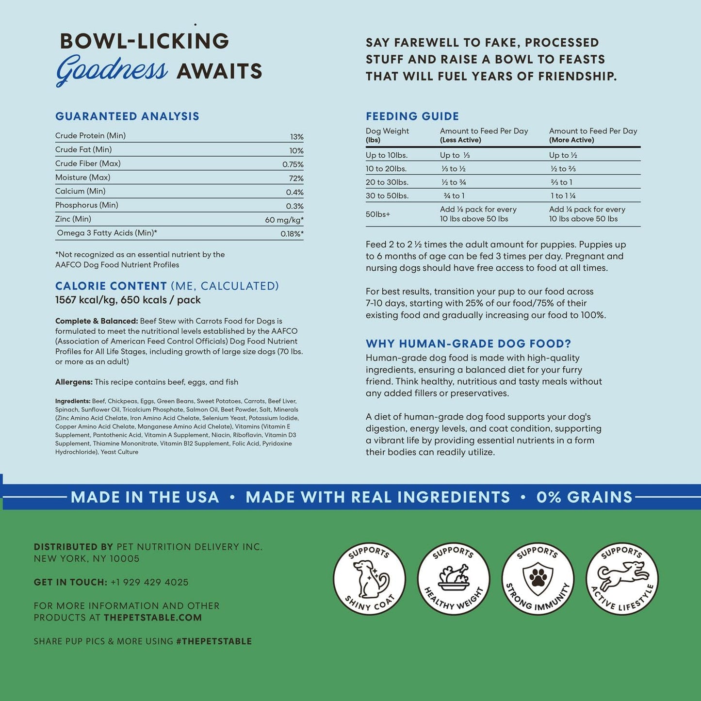 The Pets Table Human-Grade Beef Stew Fresh Dog Food, Dog Food Topper or Complete Meal, 9 Count of 32-oz Pouches, 17.7lbs