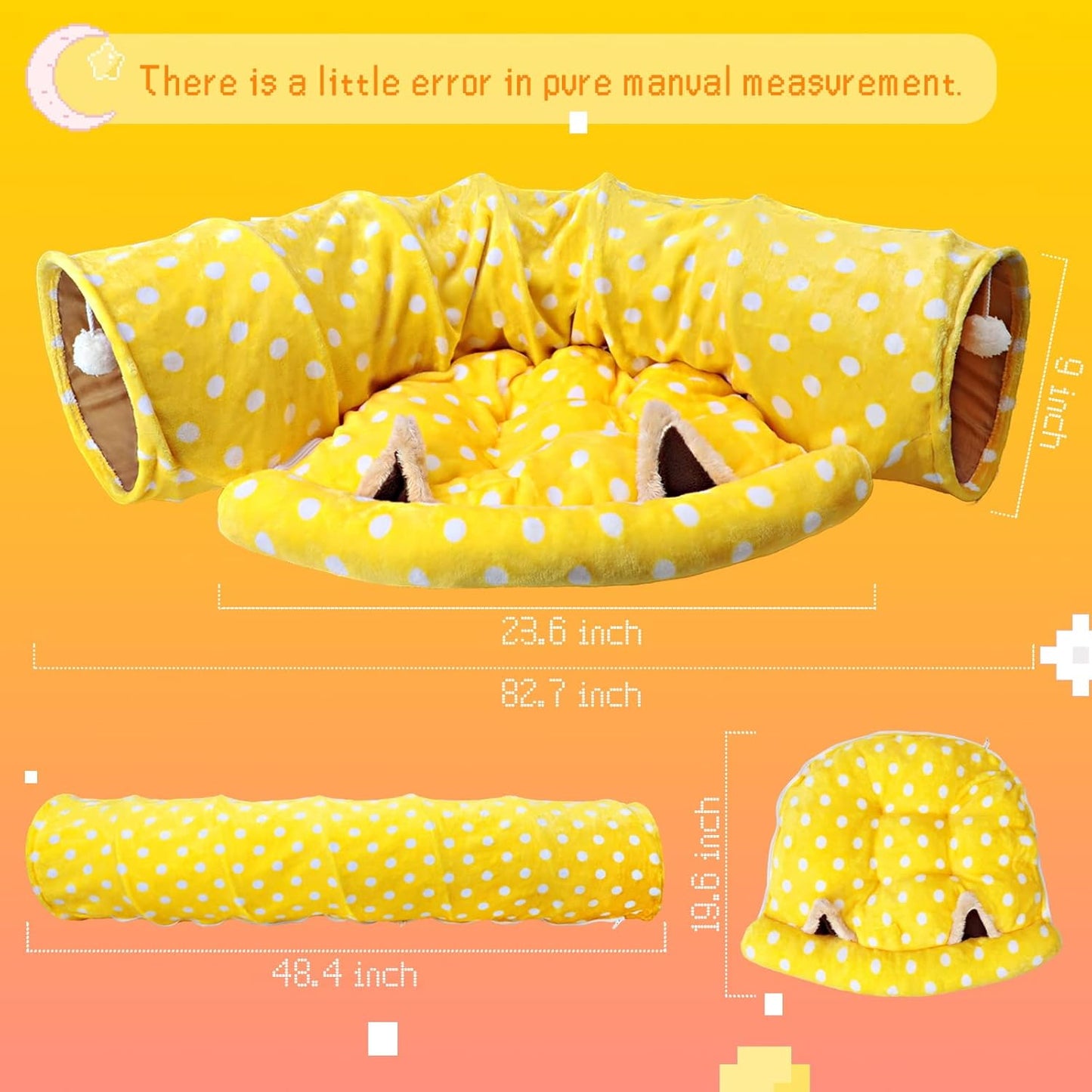 BWOGUE Bunny Tunnel Bed, 2-in-1 Collapsible Tunnel Tubes Toys with Removable Mat Hideout for Cats Kittens Rabbits Guinea Pigs Kitty