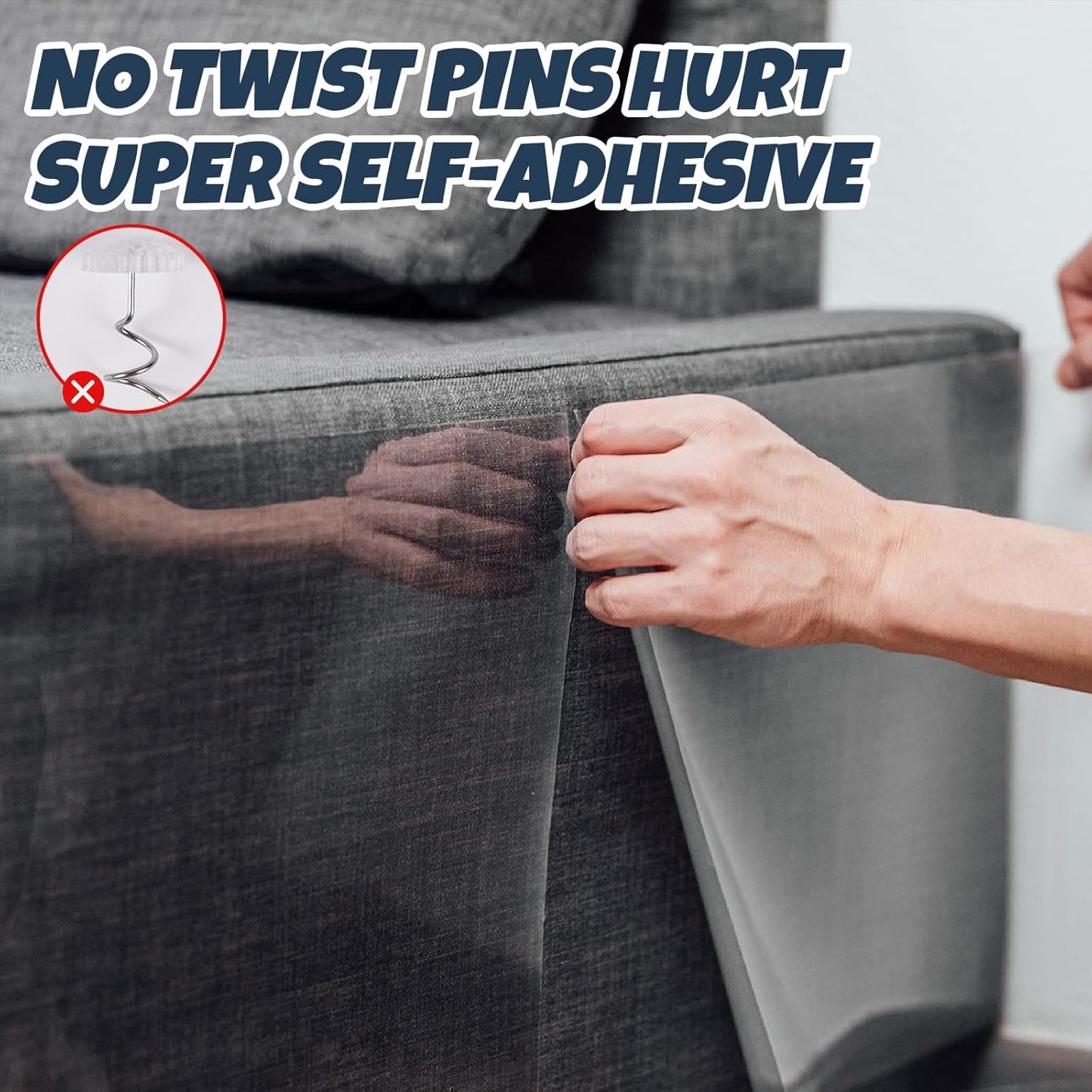 NO PINS Pain Cat Scratch Furniture Protector-12 Pack Thicken Self-Adhesive Single Side Couch Protector from Cat Claws,Furniture Protectors from Cats Scratching,Anti Scratch Deterren Protectors (12PC)