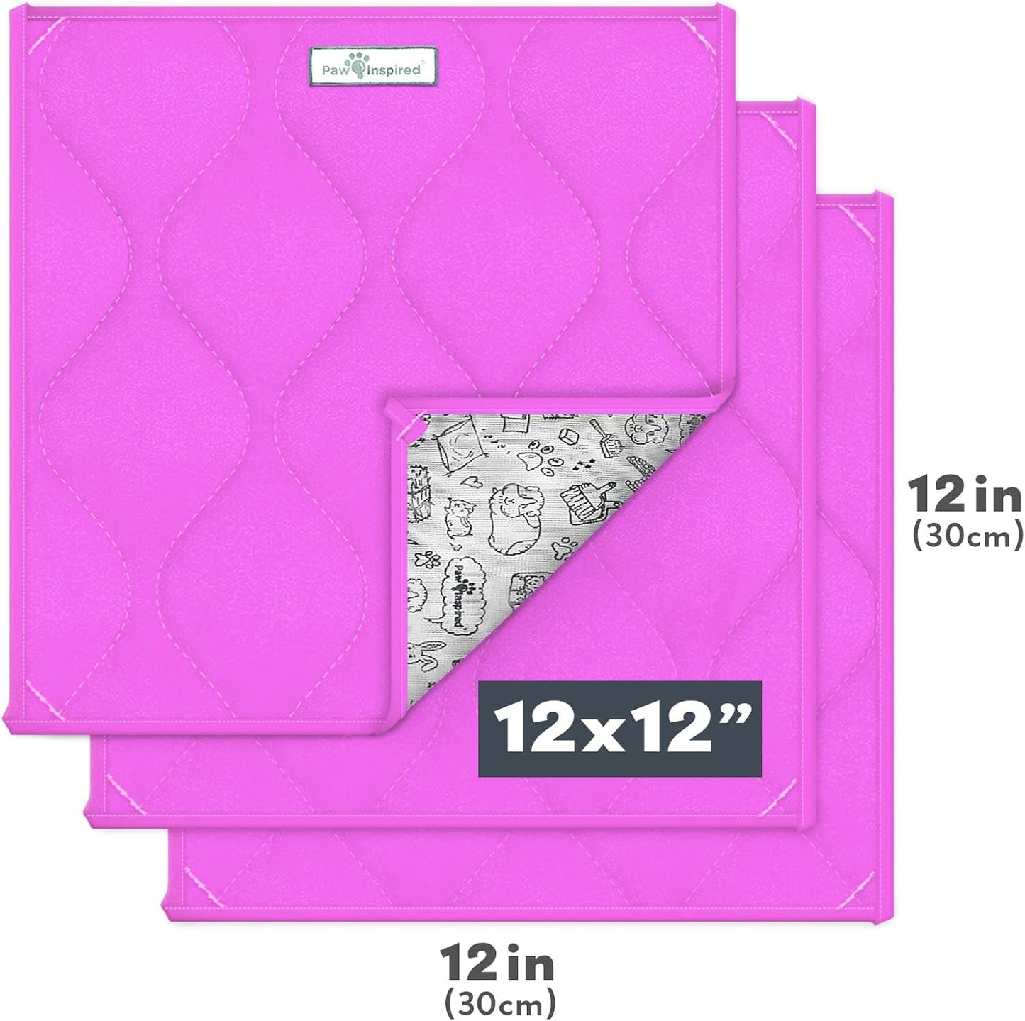 Paw Inspired Guinea Pig Cage Liner Pads | Washable Fleece Bedding, Waterproof Bottom | Super Absorbent Pee Pad or Pet Bed Mat for Guinea Pigs, Ferrets, Rabbits, Hamsters, Small Animals (12"x12", Pink)