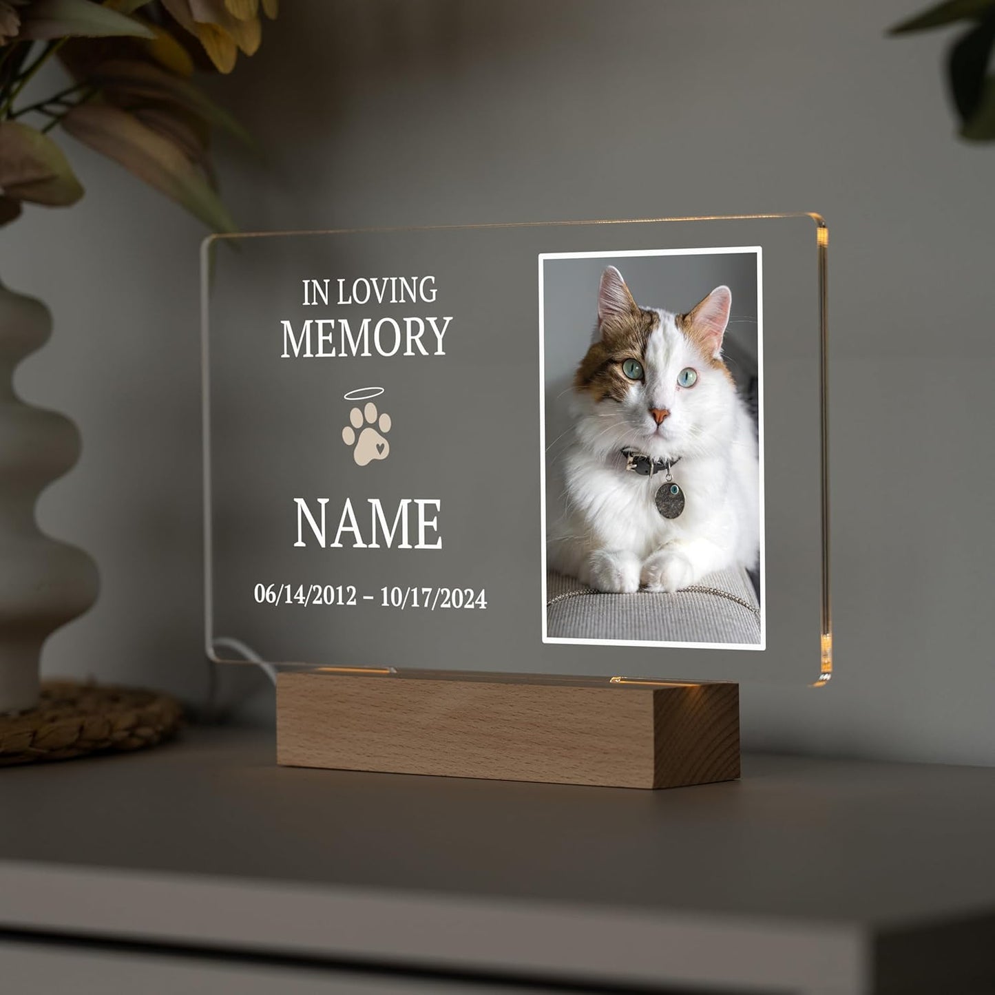 Cat Memorial Gifts/Memorial Gifts/Pet Memorial Stones/Personalized With UV Printed Acrylic/LED Base For Perfect Ambiance