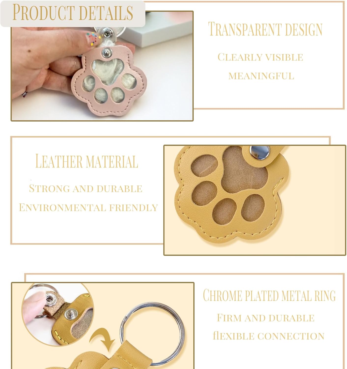 Leather Pet Memorial Keychain, Pet Hair Keepsake Keychains, Cute Leather Paw Keychains, Memorial Gift for Pet Lovers