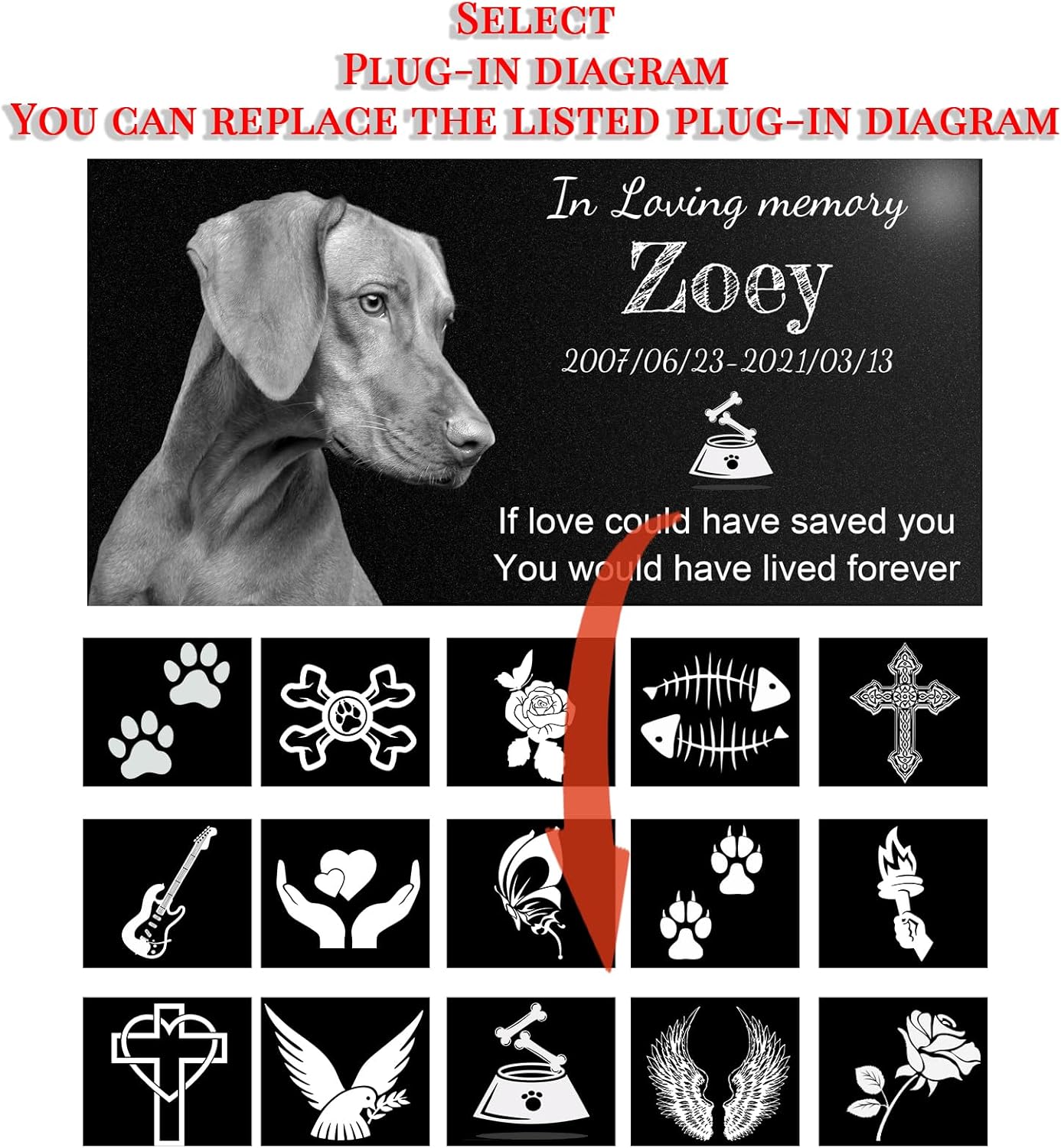 Memorial Stones Personalized,Headstone for Pet Dog, Cat,Animal Outdoor Mini Memorial plaque,Black Granite Memorial Garden Stone Gravestone Markers, Dog Headstone Sympathy Gifts