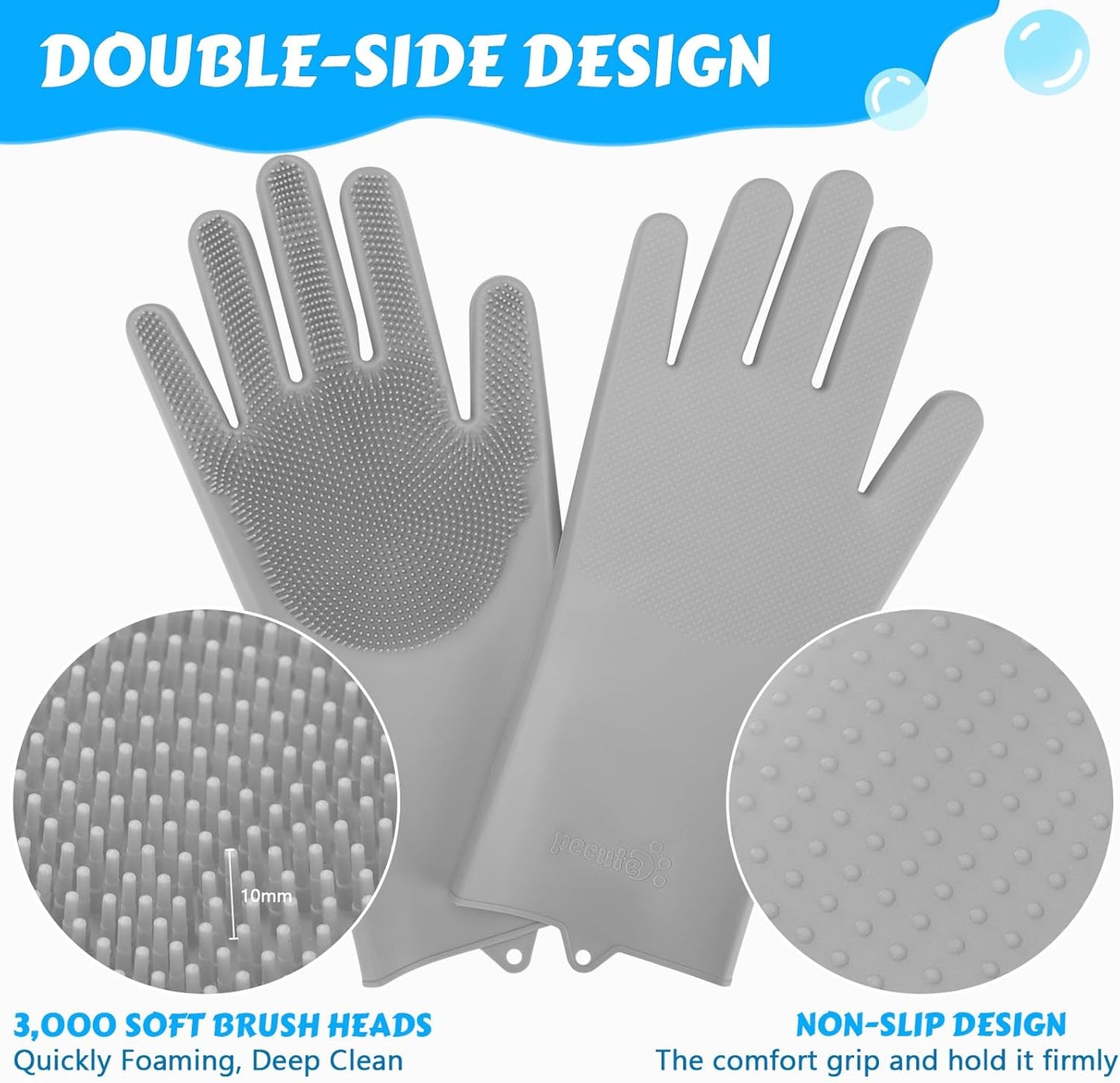 Pecute Pet Grooming Gloves: Heat-Resistant Silicone Gloves with High-Density Teeth for Enhanced Massaging and Bathing of Dogs and Cats