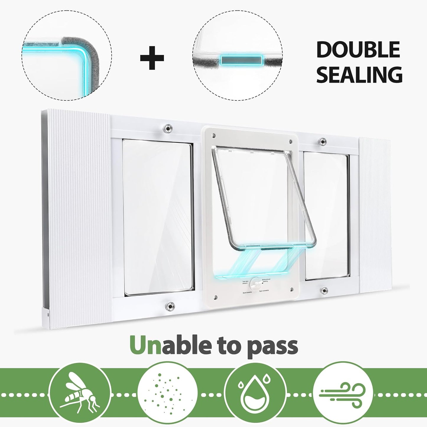 Full-Size Window Pet Door for Cat&Small Dog, Fits 32"-36" Width Window, Quick-Fit Cat Door Window Insert, 4 Locking Mechanisms, Magnetic Closure Cat Window Door,Aluminum Frame Pet Door for Window