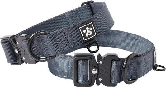CLEPAWS Reflective Dog Collars for Medium Dogs, Heavy Duty Tactical Dog Collar with Metal Buckle, Durable Pet Collar Quick Release, Reinforced Nylon No Pull Dog Collar (Nightfall, M)