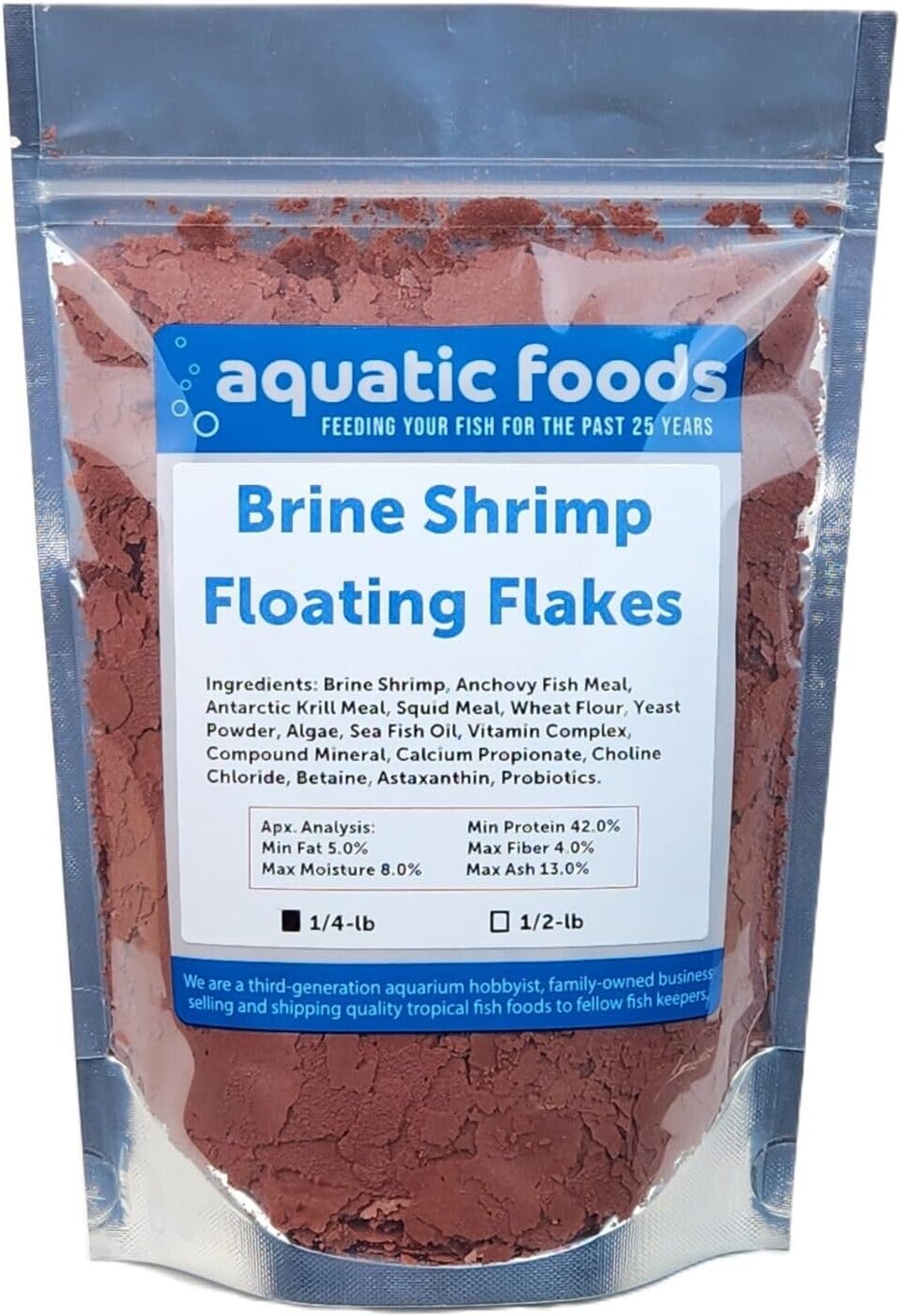 Aquatic Foods Inc. Brine Shrimp Flakes for Freshwater Cichlids, Angels, Tetras, Guppies, Marine Tangs, Butterflies, Angelfish, Anthias, Clown Fish. WL…1/4-lb Foil Pouch Bag