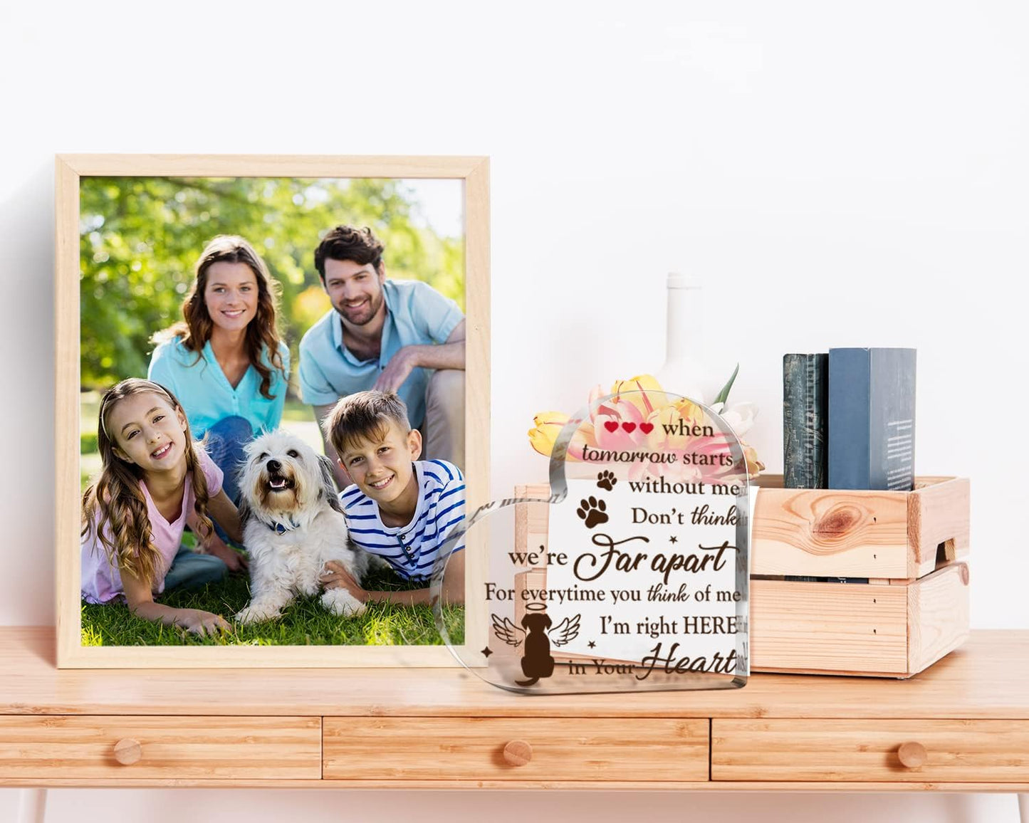 Creoate Dog Memorial Sign for Table, Heart Shaped Acrylic, Pet Memorial, Sentimental, Clear (6.3x6.3 Inches)