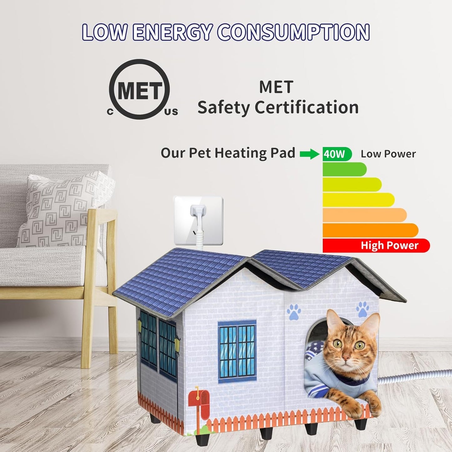 Heated Cat Houses for Indoor/Outdoor Cats with Large Elevated Heated Cat Bed Providing Safe Feral Cats, Easy to Assemble