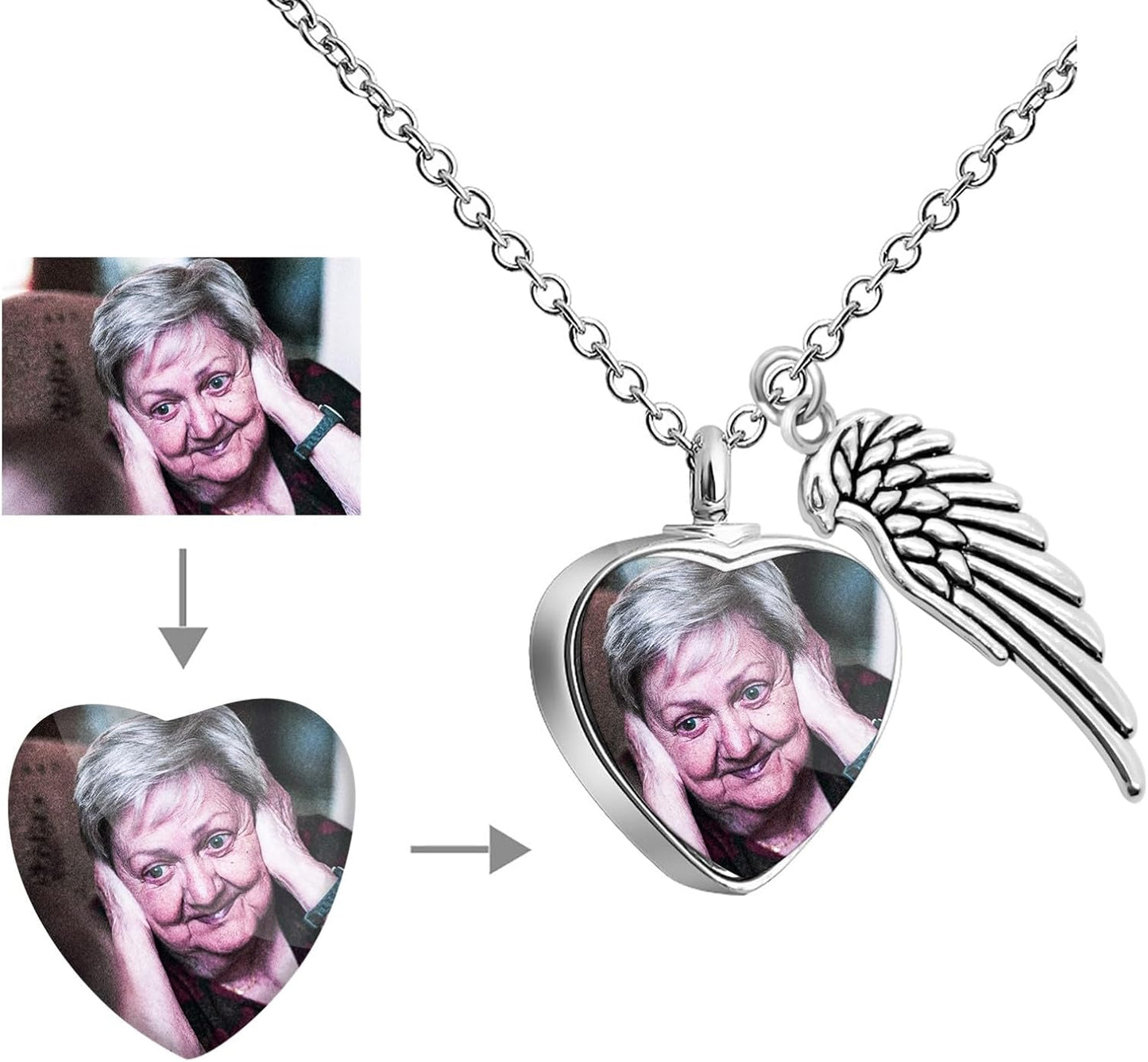 Teardrop Personalized Pet Memorial Urn Necklace for Ashes, Custom Cat Dog Ash Holder with Photo & Name, Silver Keepsake Jewelry Gift for Pet Loss