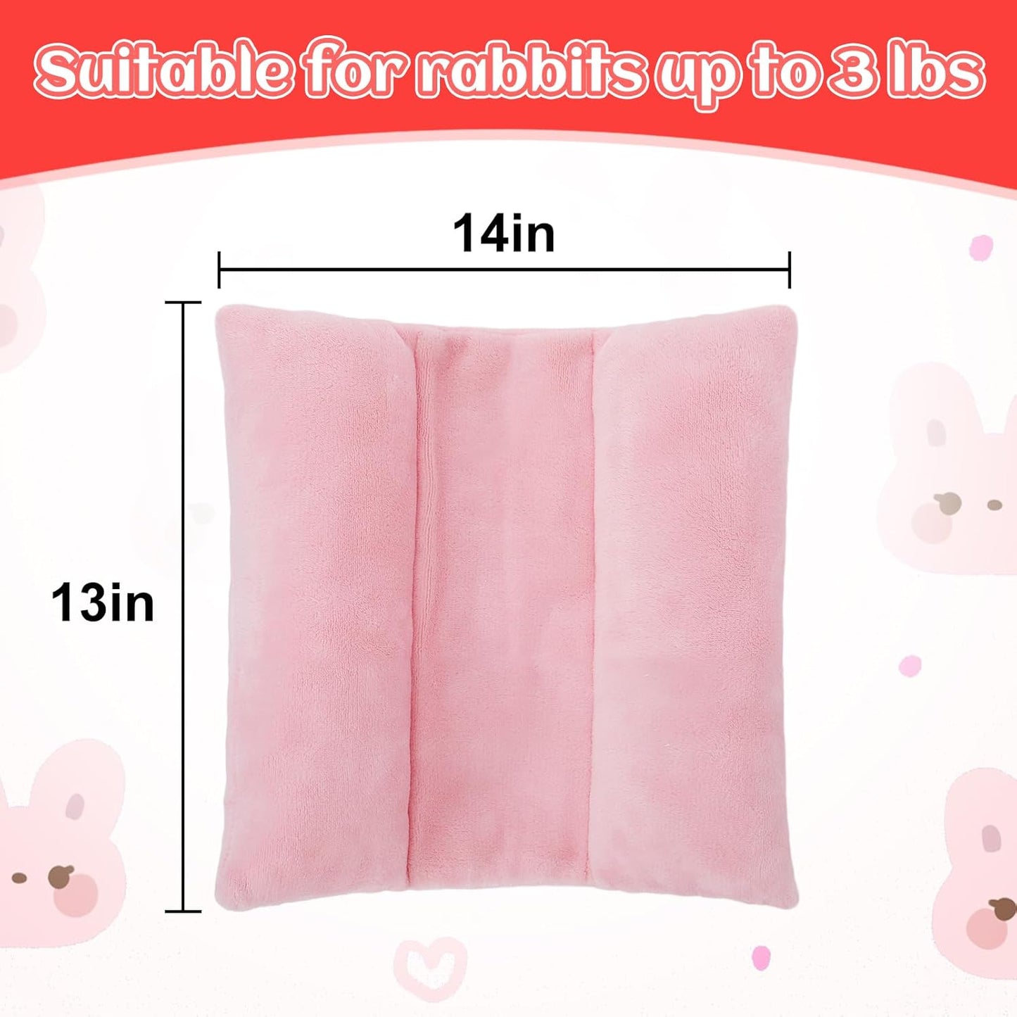 MEWTOGO 13 x 14In Rabbit Bed, Thickened Soft Snuggle Bunny Bed, Cuddle Cushion Plush Mat with Cotton Lounger Pillows, Small Pet Flop Mat for Cage Sleeping Indoor, Pink