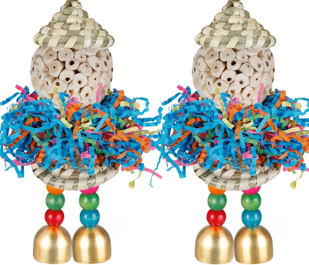 Conure Toys,2PCS Bird Toy Parrot Foraging Shredder Hanging Toys Sola Balls with Bell for Small Parrots Parakeets Cockatiel Conures Love Birds Budgie Cage Toy