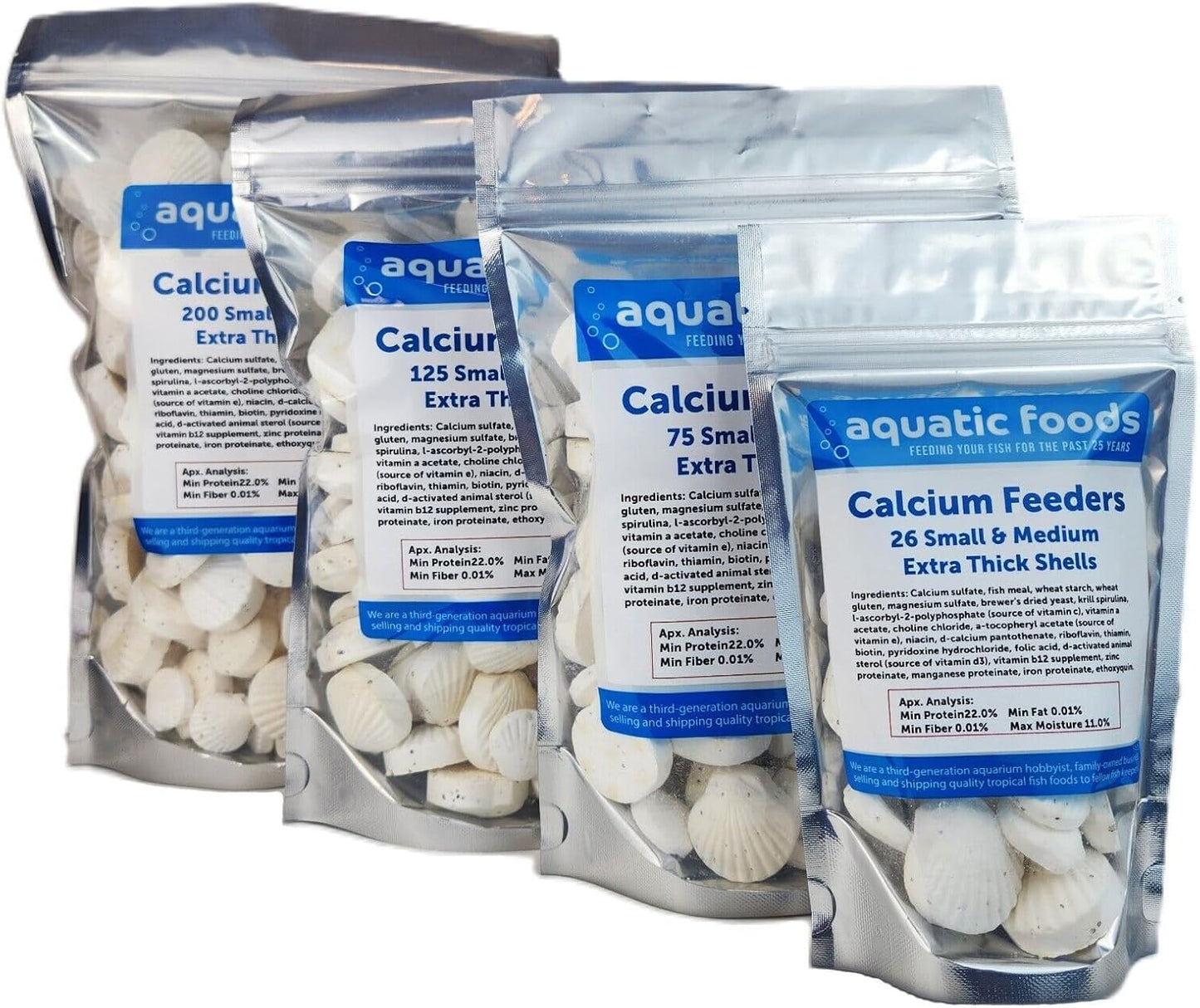 Aquatic Foods Inc. Calcium Feeder Small & Medium Shells. Extra Thick Shells for Shrimp, Snails, Crabs, Crayfish, Hermit Crabs and All Tropical Fish. 4oz …26 Count Bag