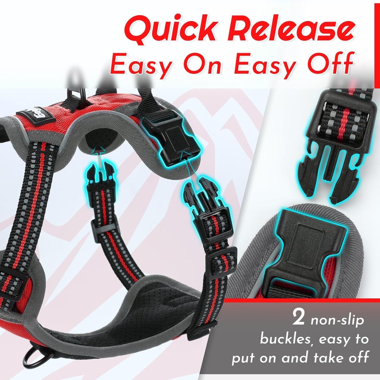 Eagloo Small Dog Harness No Pull, Service Vest with Reflective Strips and Control Handle, Adjustable and Comfortable for Easy Walking, No Choke Pet Harness with 2 Metal Rings, Red, XS