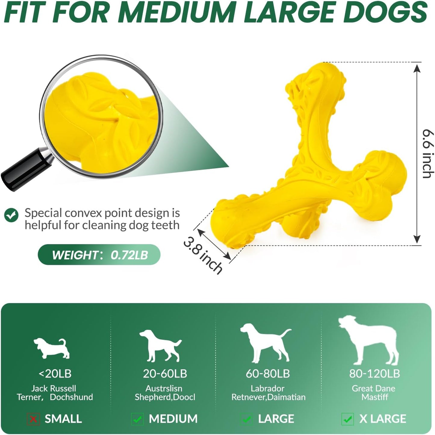 Dog Chew Toys for Aggressive Chewers Large Breed,Indestructible Bones Toy，Durable Cleaning Toothbrush Natural Rubber Dog Toys… (Yellow)