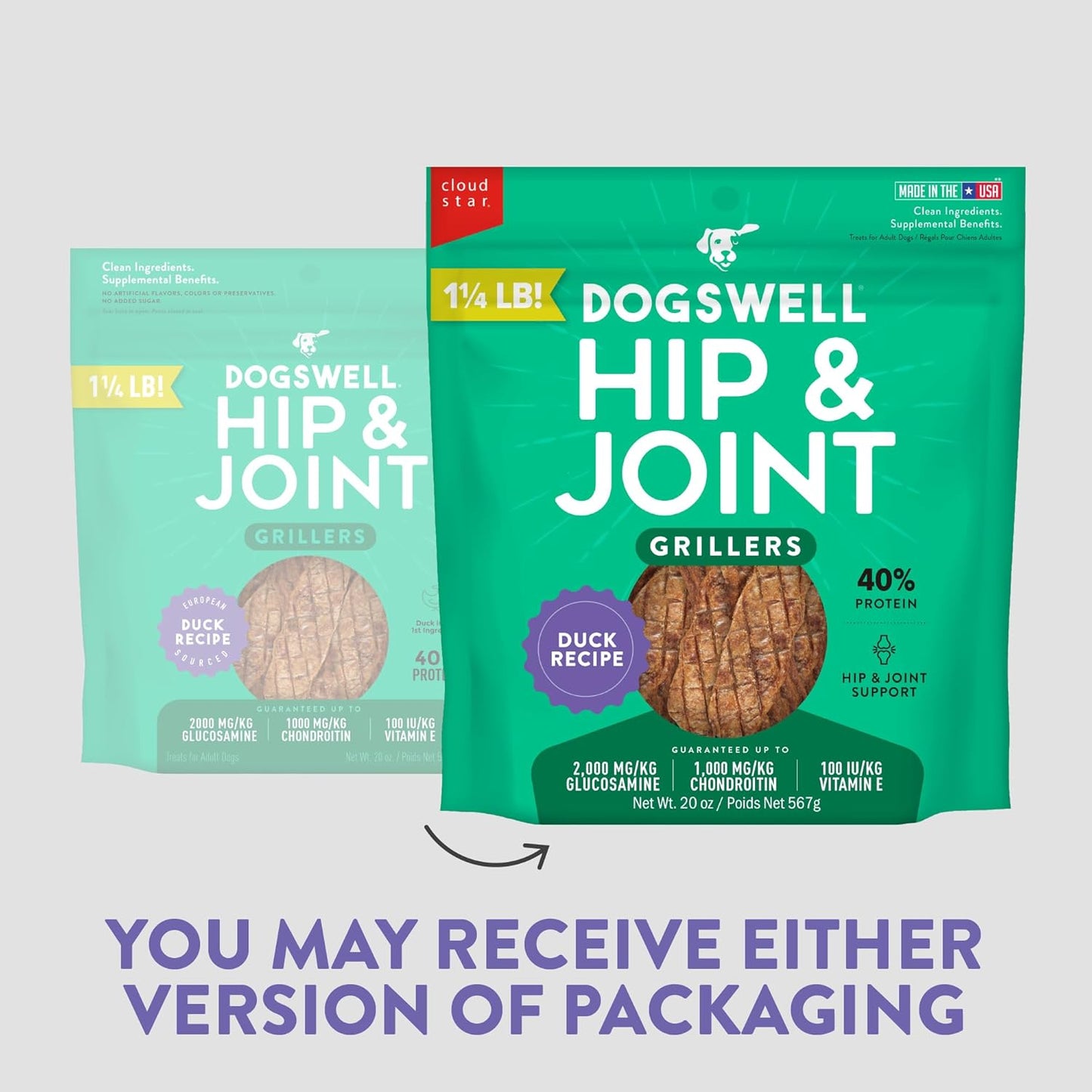 DOGSWELL 100% Grilled Meat Dog Treats, Made in The USA with Glucosamine, Chondroitin & New Zealand Green Mussel for Healthy Hips, 20 oz. Duck