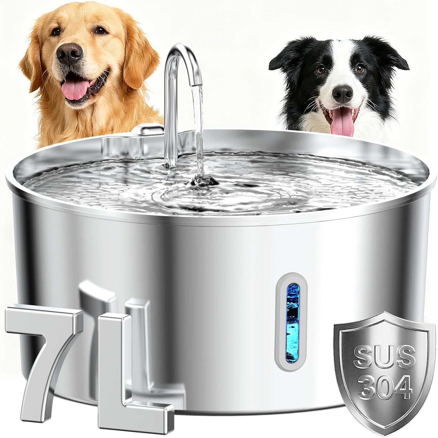Dog Water Fountain for Large Dogs, 7L/236oz Stainless Steel Dog Water Bowl Dispenser, Automatic Pet Fountain with Ultra Quiet Pump, Large Drinking Area