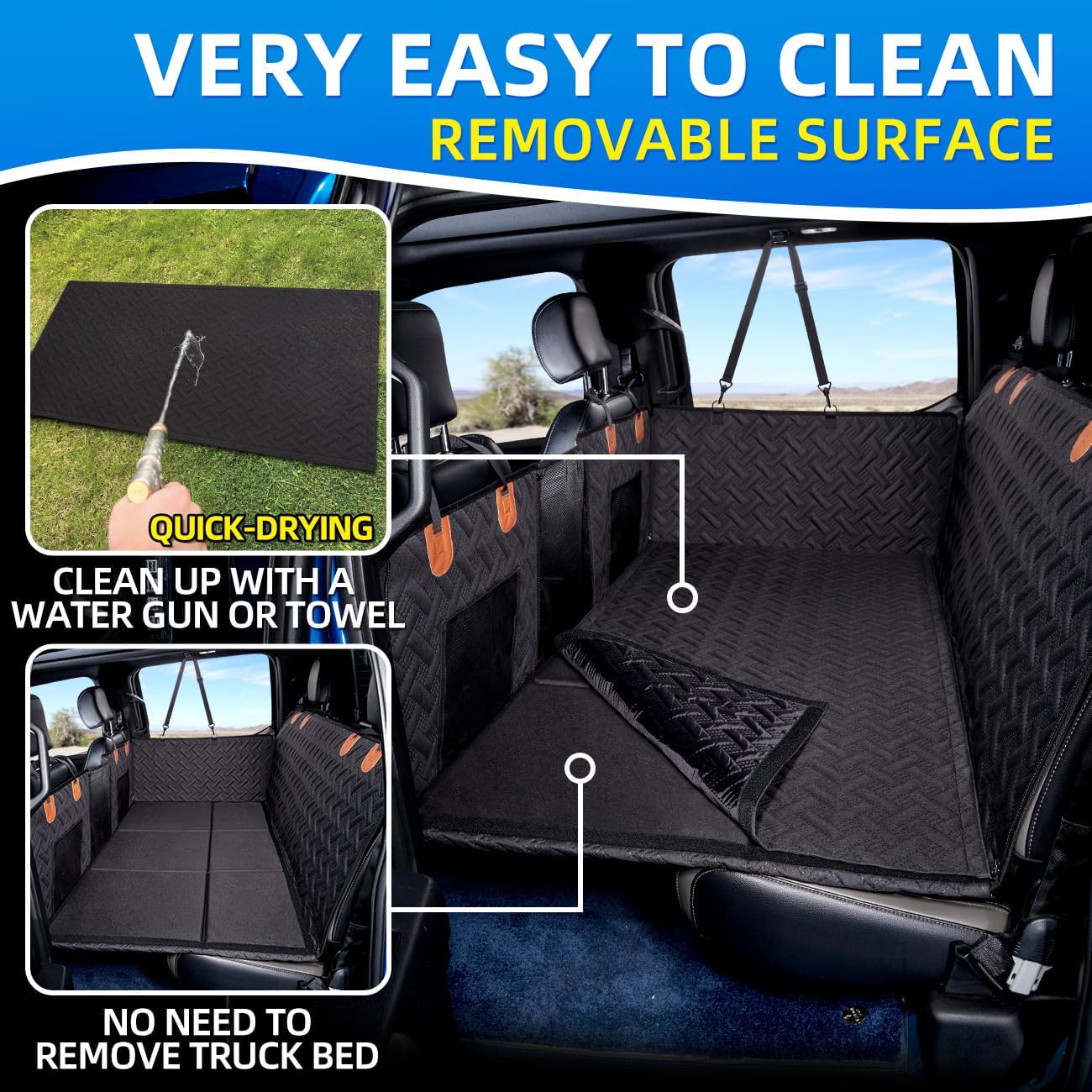 Truck Dog Seat Cover Back Seat,Back Seat Extender for Truck,Dog Hammock,Hard Bottom Car Seat Cover,Pet Seat Cover for F150/RAM1500/Silverado