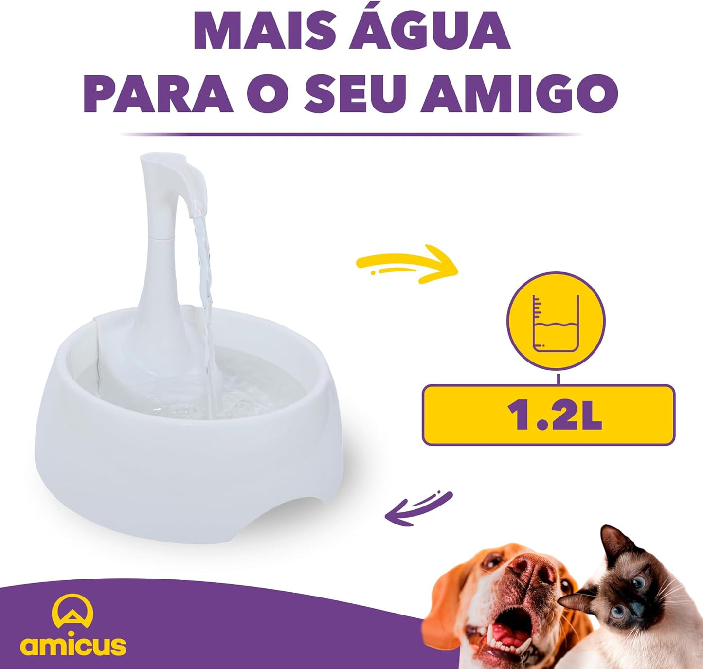 Aqua First Pet Water Fountain - Automatic Drinking Bowl for Cats and Dogs - Light and Portable - Replaceable Filters - Ergonomic Design - 1.2L/42 fl oz - White