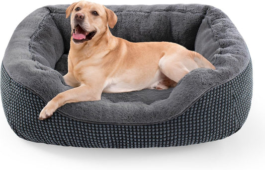 INVENHO Large Dog Beds Large Sized Dog Washable, Orthopedic Warming Soft Sleeping Puppy Bed Durable Pet Bed with Anti-Slip Bottom L(35"x25"x10")