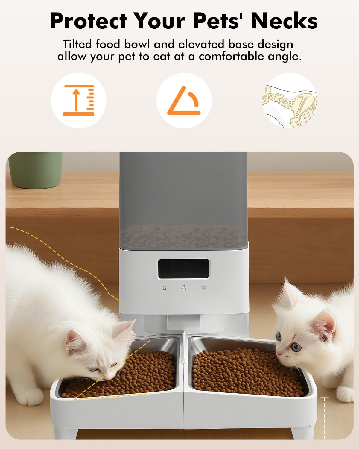 Automatic Cat Feeder for 2 Cats, 20Cups/5L Cat Food Dispenser Automatic, 2.4G WiFi Pet Feeder with Timed APP Control, Stainless Steel Bowls, 1-10 Meals/Day, Dual Power& Detachable for Easy Clean