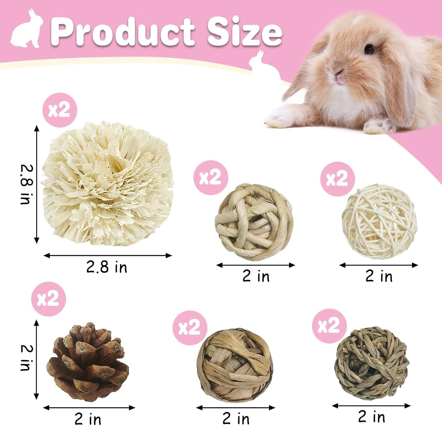 kathson 12 Pack Natural Bunny Chew Balls Small Animal Activity Toys Rabbit Play Ball Rolling Toy Gnawing Treats Timothy Grass Balls for Guinea Pigs Chinchilla Pet Cage Entertainment