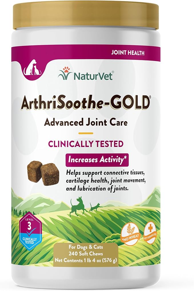 NaturVet Arthrisoothe Glucosamine for Dogs – Dog Supplement with Glucosamine, MSM, Chondroitin & Hyaluronic Acid – ArthriGold Level 3 – 240 Soft Chews