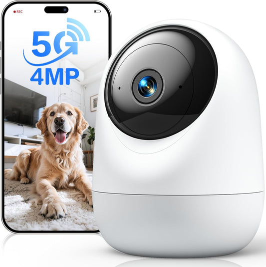 Indoor Camera 5G WiFi Pan & Tilt 2.5K 4MP Compatible up to 256GB SD Card (Not Included) - Security Camera Indoor, Plug-in Puppy/Pet Camera with Speaker/Phone App for Room, Motion Tracking
