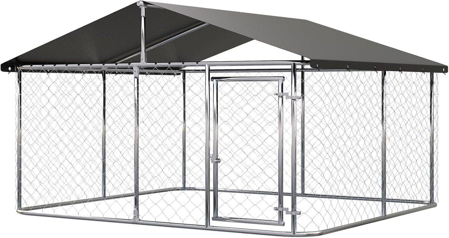Outdoor Dog Enclosure Heavy Duty Dog Kennel House Mesh Dog Big Cage Pet Kennel Steel Fence with Secure Lock(118”x 118”)