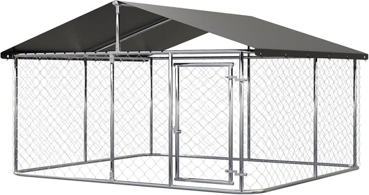 Outdoor Dog Enclosure Heavy Duty Dog Kennel House Mesh Dog Big Cage Pet Kennel Steel Fence with Secure Lock(118”x 118”)