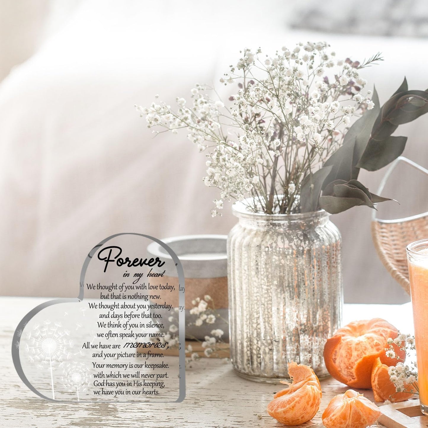 Sympathy Bereavement Gift for Women Men Acrylic Keepsake with Condolence Quotes Memorial Sign Paperweight Desk Decor for Home Remembrance Gift for Loss of Mom Dad