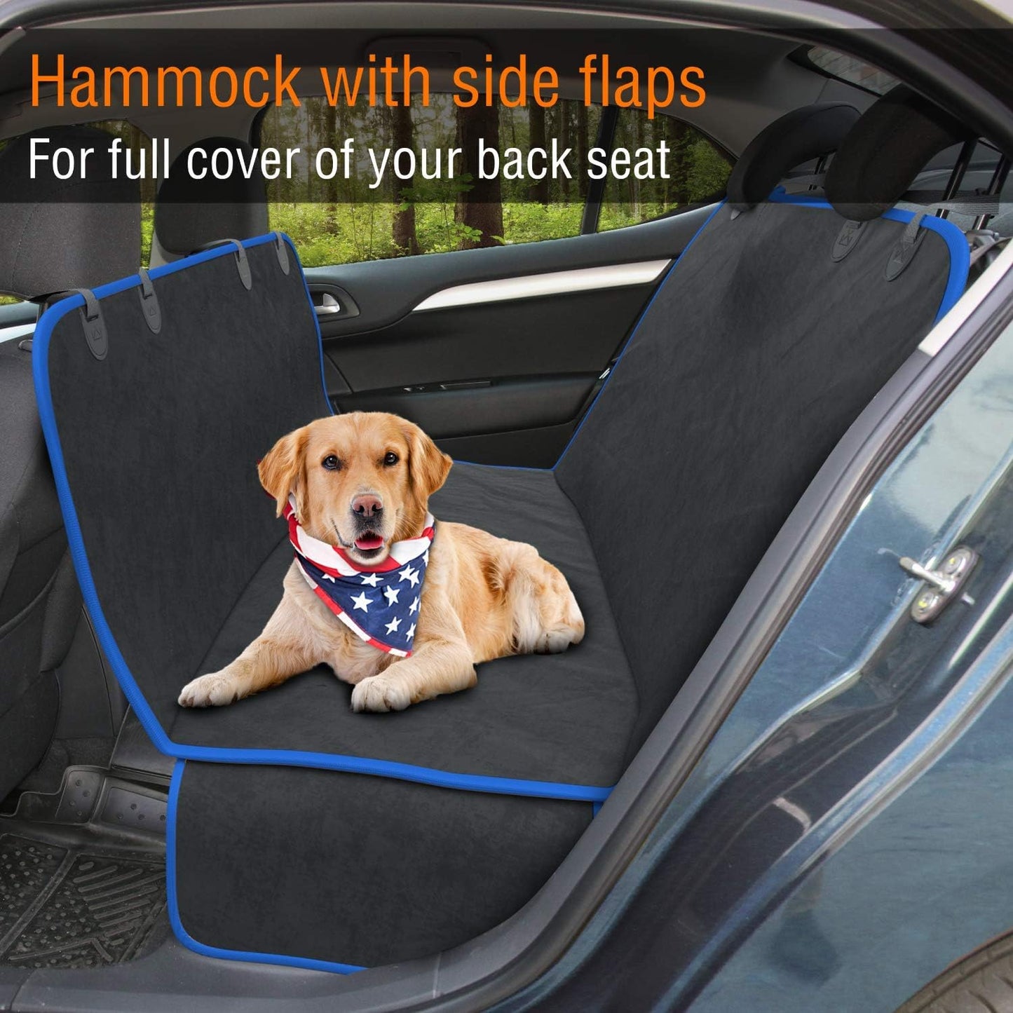 Active Pets Dog Car Seat Cover Car Seat Protector- Seat Cover for Back Seat of SUVs, Trucks, Cars - Waterproof & Convertible Hammock for Car Backseat - Dog Travel Accessories - Blue, XL