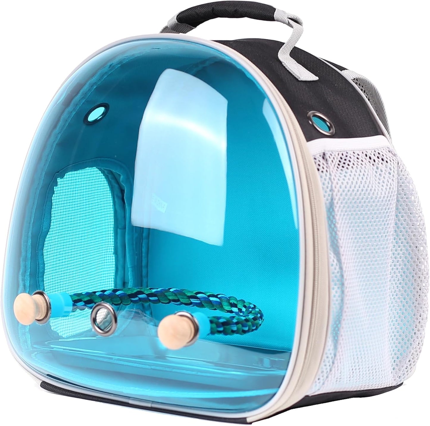 halinfer Polarized Tinted Blue Bubble Small Bird Carrier Travel Cage, Portable Bird Carry Backpack with Stainless Steel Tray and Standing Perch for Parakeet Cockatiel Budgies