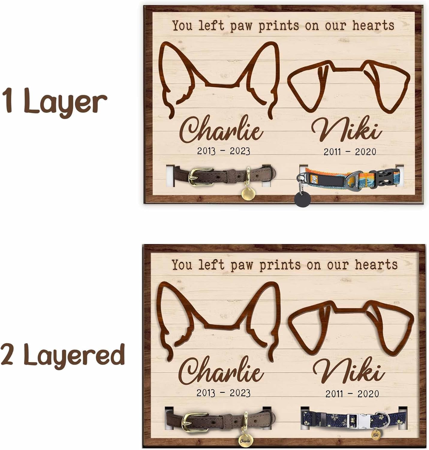 Custom Pet Memorial Frame with Dog Ear Silhouettes and Collar Holder – Personalized Dog Loss Gift, Pet Remembrance Wall Sign, Sympathy Gift for Pet Lovers