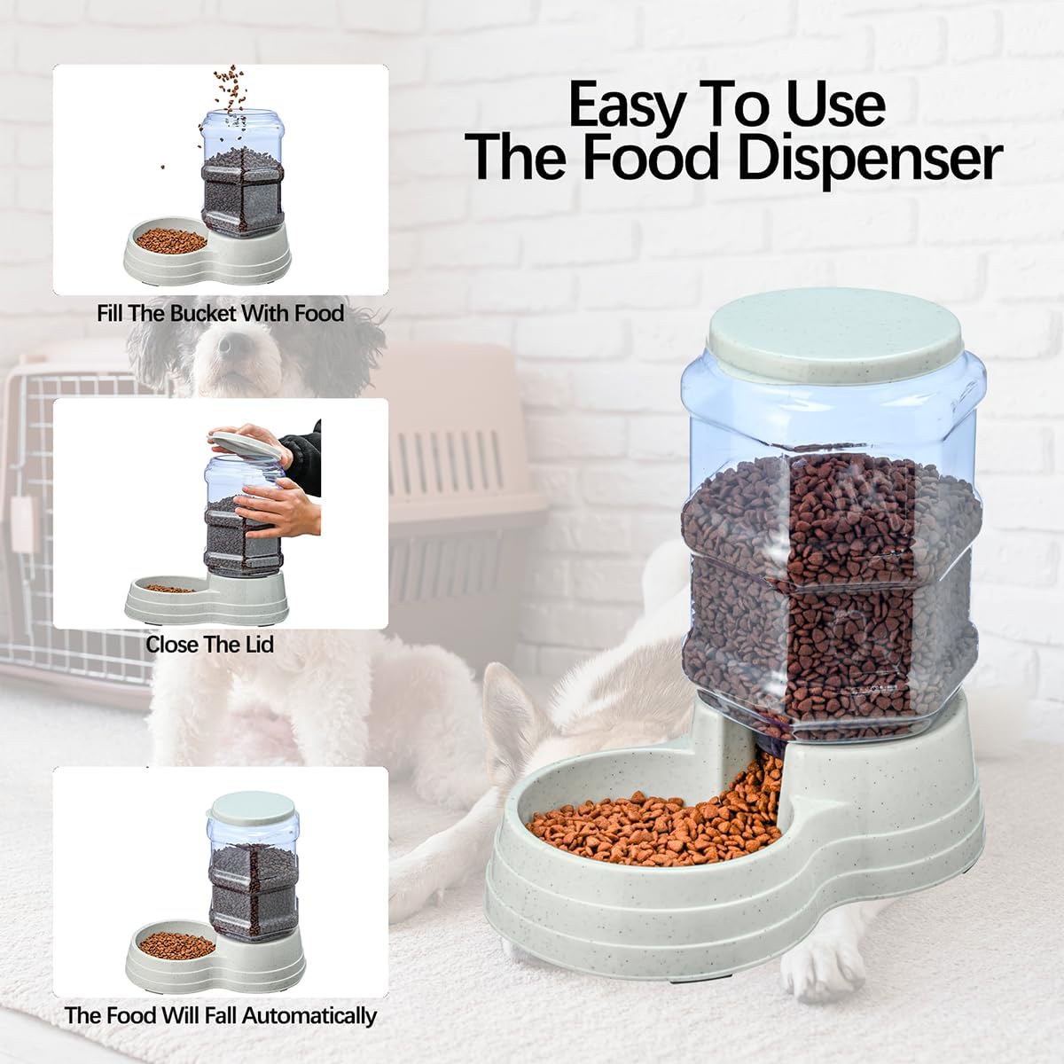 Gravity Automatic Pet Feeder for Large Breeds,3.8L Large Dog Food Feeder Dispenser with Detachable Top Lid,Large Capacity Dry Food Storage Bowl for Large Pet