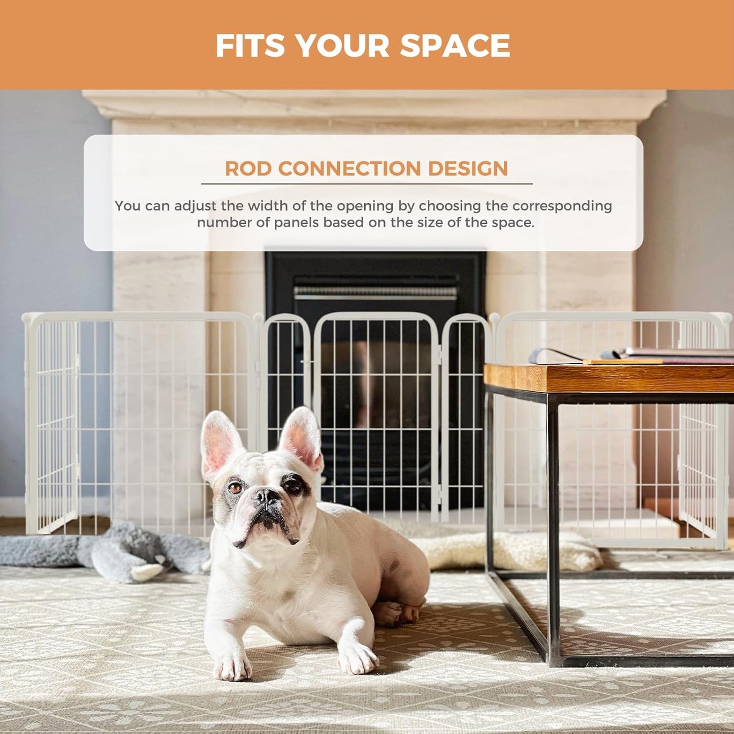 FXW Dog Gate Extra Wide Designed for Indoor Use, Adjustable Width Up to 183-inch Wide (24" H 8 Wire Panels for Puppies and Small Dogs), White