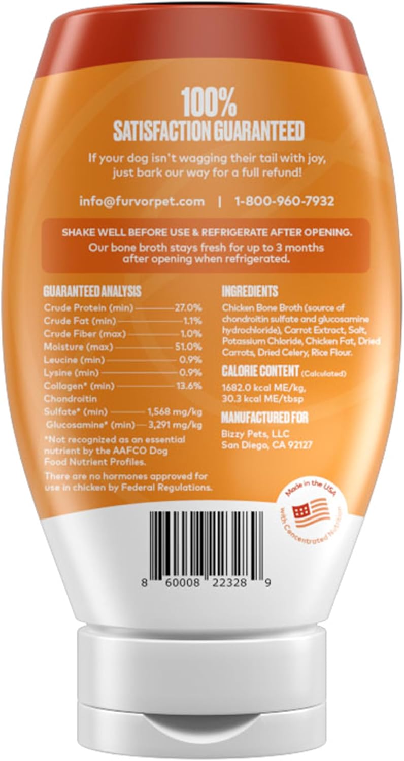 Chicken Bone Broth Concentrate for Dogs - Collagen Protein Supplement for Digestion, Mobility, Coat, Immune System, Joints - Healthy Dog Food Topper - Human Grade, Made in USA (12 oz, 20 Servings)