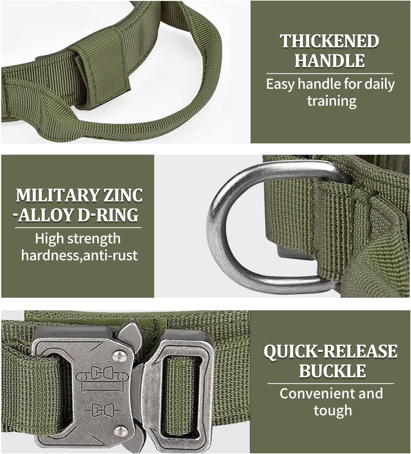COOYOO Dog Collar,3 Piece Set Tactical Dog Collars, Adjustable Military Training Nylon Dog Collar with Control Handle and Heavy Metal Buckle for Medium and Large Dogs