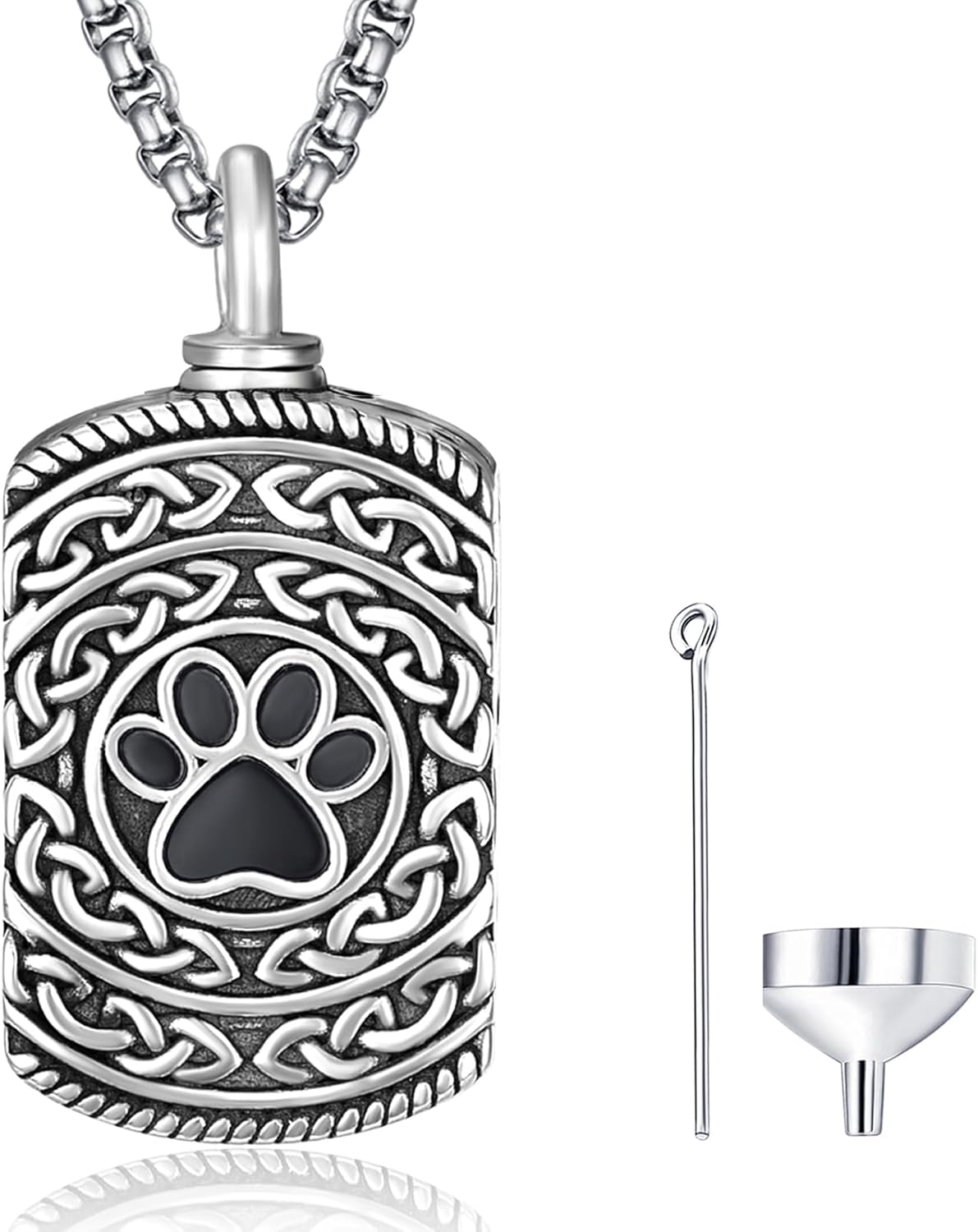 Pet Cremation Urn Necklace for Dog Cat Ashes 925 Sterling Silver Paw Print Keepsake Pendant Celtic Knot Memorial Jewelry for Women Men