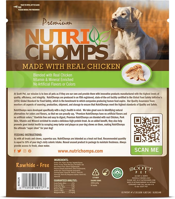 Nutri Chomps Dog Chews, Ear Shaped, Real Chicken Flavor, 1 Count, Easy to Digest, Rawhide Free Dog Treats, Long Lasting, Vitamin and Mineral Enriched