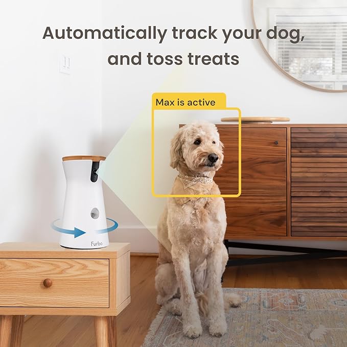 Furbo 360° Dog Camera: Pet Security Cam w/Barking Alerts, Rotating View, Treat Toss w/Phone App, Smart Home Indoor Puppy Monitoring, 2-Way Speaker (Standard Features - No Subscription Required)