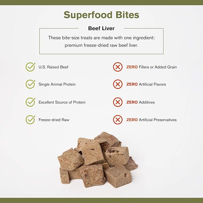 Superfood Bite, Freeze-Dried Raw Dog Treats - Protein Rich, Train & Reward, Traceable Single Ingredient by Katherine Heigl (Beef Liver)